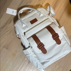 White and Brown diaperbag Backpack